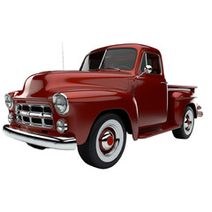 Vintage Red Pickup Truck on Transparent Background