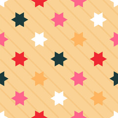 Colorful Star Pattern on Light Peach Background for Festive Wrapping Paper