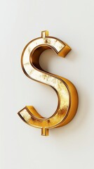 Shiny golden us dollar symbol on a white background symbolizes wealth and financial success, perfect for concepts related to earning and savings