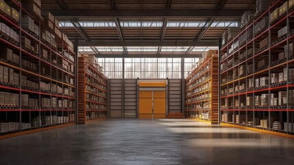 Obraz premium Huge distribution warehouse with high shelves
