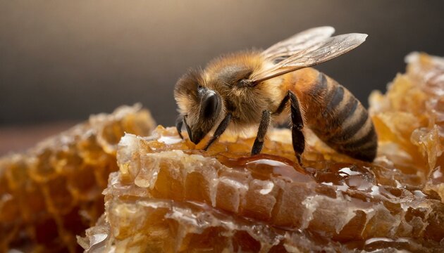Abeja trabajando en un panal de miel