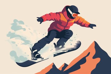Snowboarder Carving Down the Slopes