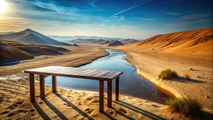 Minimalist desert landscape with stream