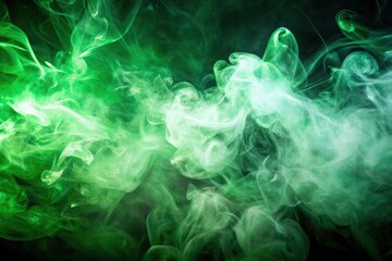 Panoramic abstract background of green smoke with white light