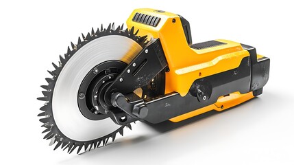 Fototapeta premium Yellow and black cordless circular saw isolated on white background.