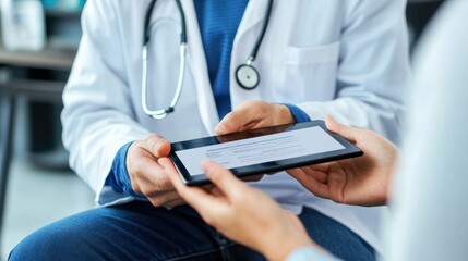 Fototapeta premium Shot of a doctor showing a patient some information on a digital tablet