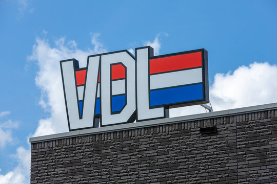 Eindhoven, the Netherlands. 26 June 2023. VDL logo sign. The VDL companies break down into four divisions: Subcontracting, Car Assembly, Buses and Coaches and Finished products.
