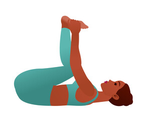 Yogini in Happy Baby Pose Ananda Balasana Relaxing Yoga Stretch Vector Illustration