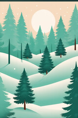 Fototapeta premium winter landscape with trees, green illustration, winter tree, winter landscape forest, happy holiday
