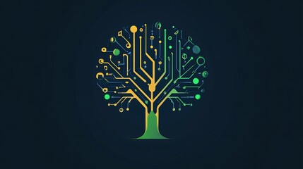 Circuit tree logo design symbolizing digital innovation and tech advancement for business applications