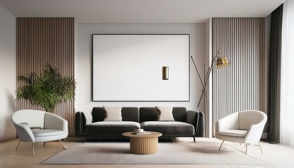Mockup frame in modern interior, white room with contemporary furniture, 3d render