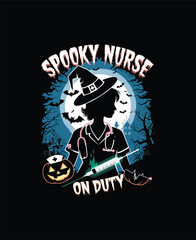 Fototapeta premium Spooky Nurse Vibes: Witch at Work - A playful design for nurses embracing the Halloween spirit, Vector T-shirt, Vector Illustration