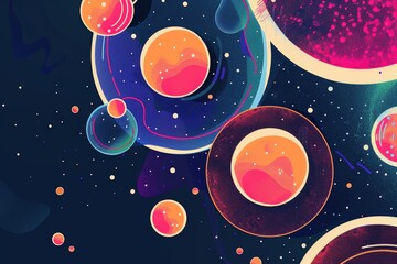 Naklejka premium Abstract cosmic spheres floating in vibrant space