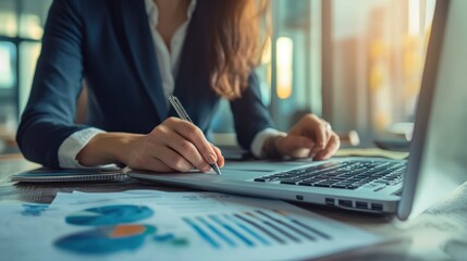 A professional insurance claims analyst diligently works on a computer, analyzing data and assessing liability for insurance claims. The image captures the detail-oriented nature of the job, the use 