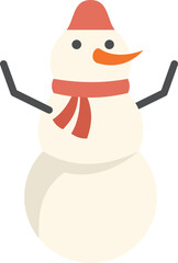 Snowman wearing a red scarf and hat raising his arms in a welcoming gesture