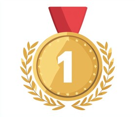 A modern abstract icon featuring a first place medal. Emoji illustration with a gold medal modern emoticon.