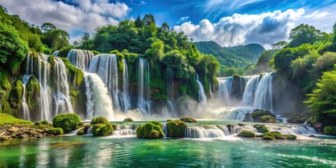 Fototapeta premium Scenic natural landscape with large waterfall