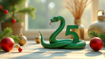 Fototapeta premium The numbers of 2025 are in the shape of a green snake, symbolizing the Lunar New Year.