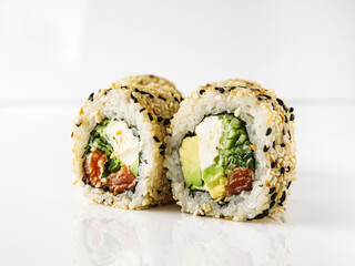 Fresh Sushi Rolls with Salmon and Tuna, Japanese Cuisine on a Gourmet Seafood Plate