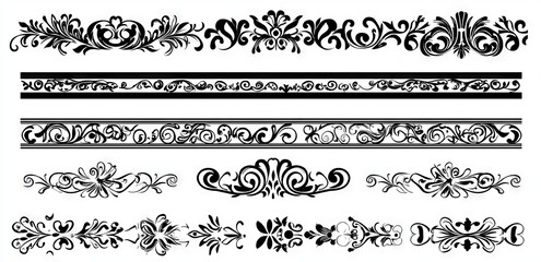 Fototapeta premium A collection of vintage interior decor borders, delimiters, and dividers, as well as modern retro floral ornament vignettes and separators.