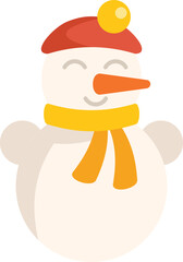 Cute snowman wearing a red beret and a yellow scarf is smiling gently