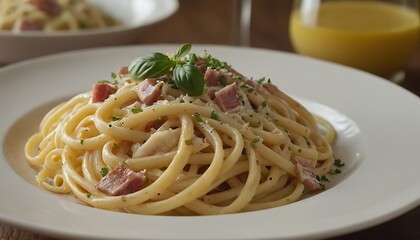 Traditional Italian pasta Carbonara, Spaghetti with bacon, egg and parmesan cheese