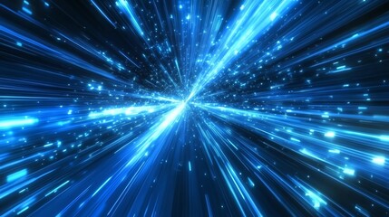 Fototapeta premium A vivid blue light burst illustrating speed and energy, perfect for futuristic concepts and dynamic visuals.