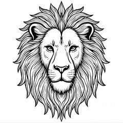 Fototapeta premium Detailed line art illustration of a lion's face with intricate mane design on a plain background