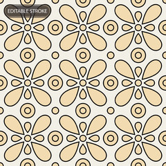 Seamless pattern with editable stroke. Geometric grid with drops in flower shape. Background template, layout. Apply various pattern brushes for any themed design.