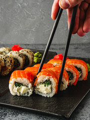 Fresh Sushi Rolls with Salmon and Tuna, Japanese Cuisine on a Gourmet Seafood Plate