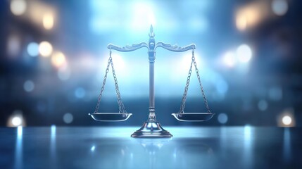 Scales of justice in the courtroom on blur background, symbolic illustration for law