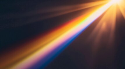 Bright, rainbow-colored beams of light scattering in all directions, rainbow light, prismatic effect