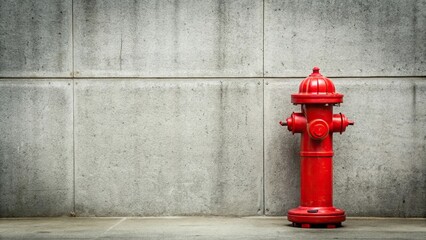 Vibrant red fire hydrant against a concrete wall