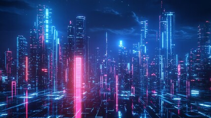 Neon Cityscape at Night: A Digital Metropolis
