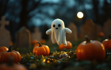 Spooky but Cute: Glowing Ghost and Pumpkins