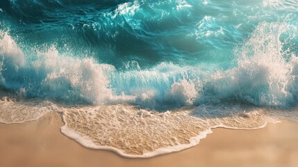 Fototapeta premium Beautiful Soft blue ocean wave on fine sandy beach
