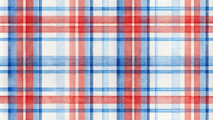 Watercolor stripe plaid seamless pattern of blue and red stripes on white background