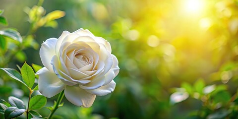white rose blooming against green leaves