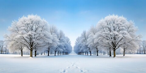 Winter snowy landscape with frost and snow covered trees
