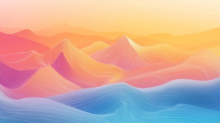 Abstract landscape with flowing lines representing wind over mountains, line art landscape, nature abstract