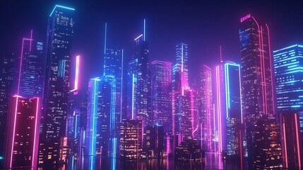 Obraz premium Neon Cityscape: A Digital Dreamscape