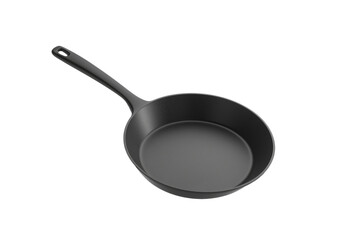 Black Cast Iron Skillet Isolated on White or Transparent Background, PNG
