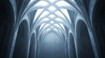 Intricate Gothic Architecture Ribbed Vault Ceiling 3D Render Illustration