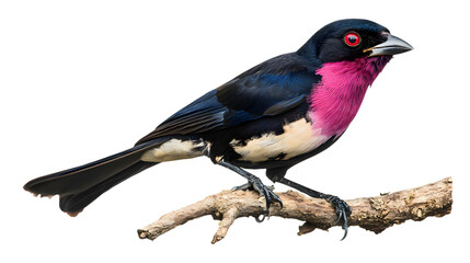 Obraz premium Purple-throated Fruitcrow Bird Perched On A Branch, On Transparent Background PNG, Wallpaper, Cover and Screen for Smartphone, PC, Laptop, Transparent PNG