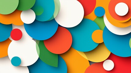 Layered paper-cut shapes in bold primary colors, paper-cut style, playful abstract