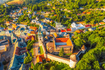 City of Banska Stiavnica with old castle and square,  UNESCO, Slovakia. Old Slovakia mining town of...