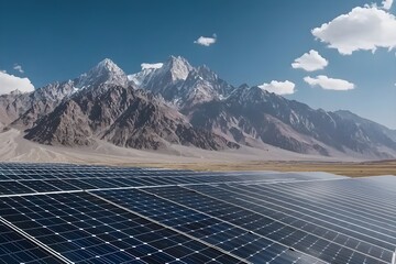 Solar panels covering a mountain range, blending with nature, symbolizing the seamless integration of solar technology in preserving the environment