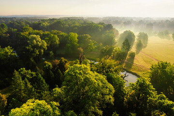 Obraz premium Lednice Chateau with beautiful gardens and parks. Lednice Valtice Landscape, South Moravian region. UNESCO World Heritage Site.