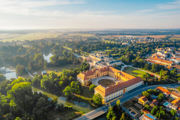 Lednice Chateau with beautiful gardens and parks. Lednice Valtice Landscape, South Moravian region. UNESCO World Heritage Site.