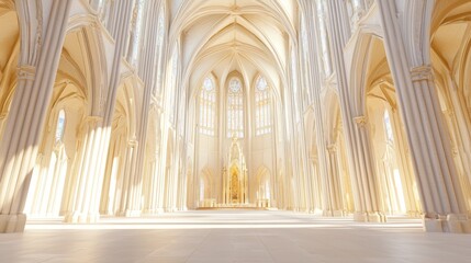 Fototapeta premium Gothic Architecture 3D Render of Expansive Interior View in a Cathedral with Intricate Details and Play of Light and Shadow